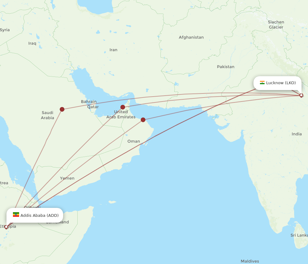 LKO to ADD flights and routes map