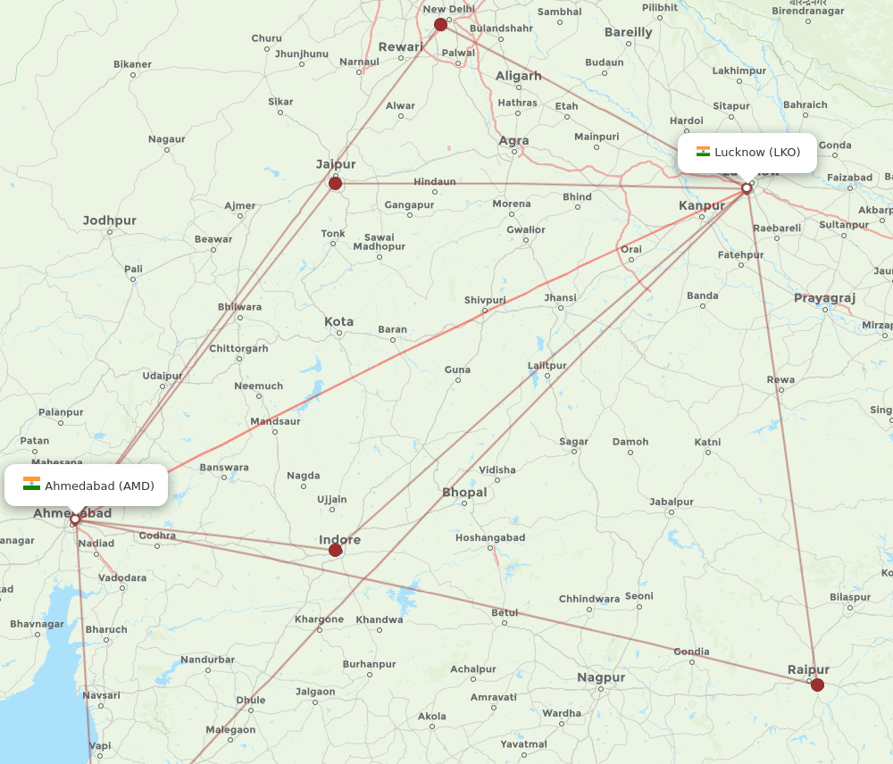 LKO-AMD flight routes