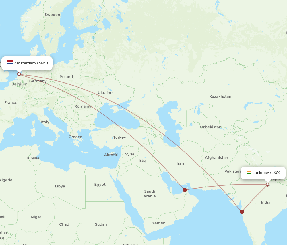 LKO-AMS flight routes