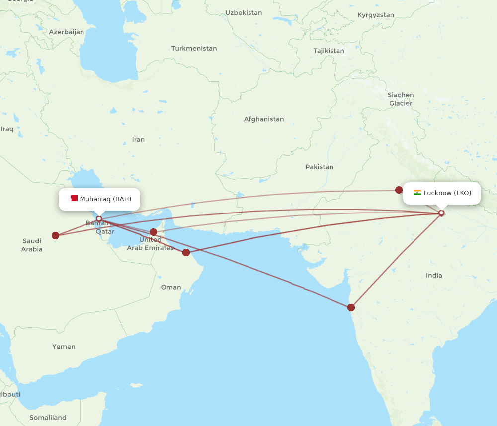 LKO-BAH flight routes