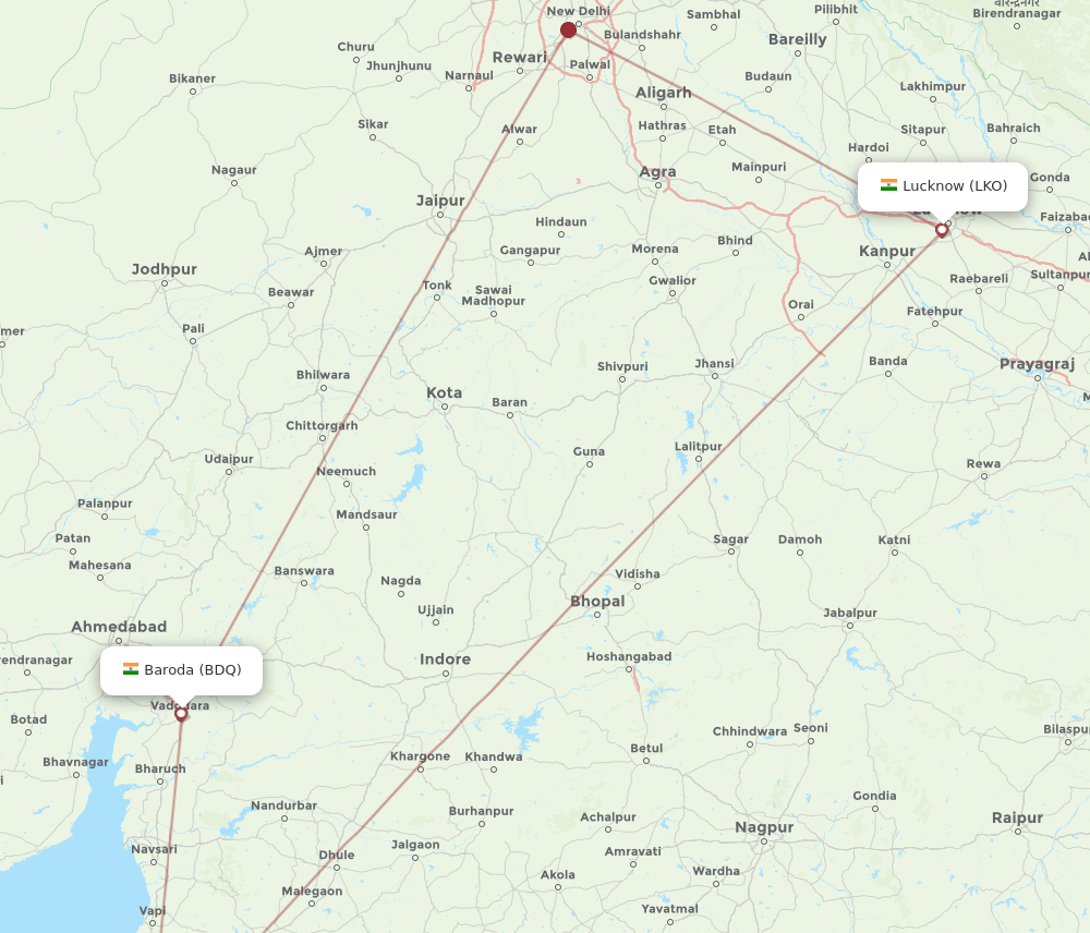 LKO-BDQ flight routes