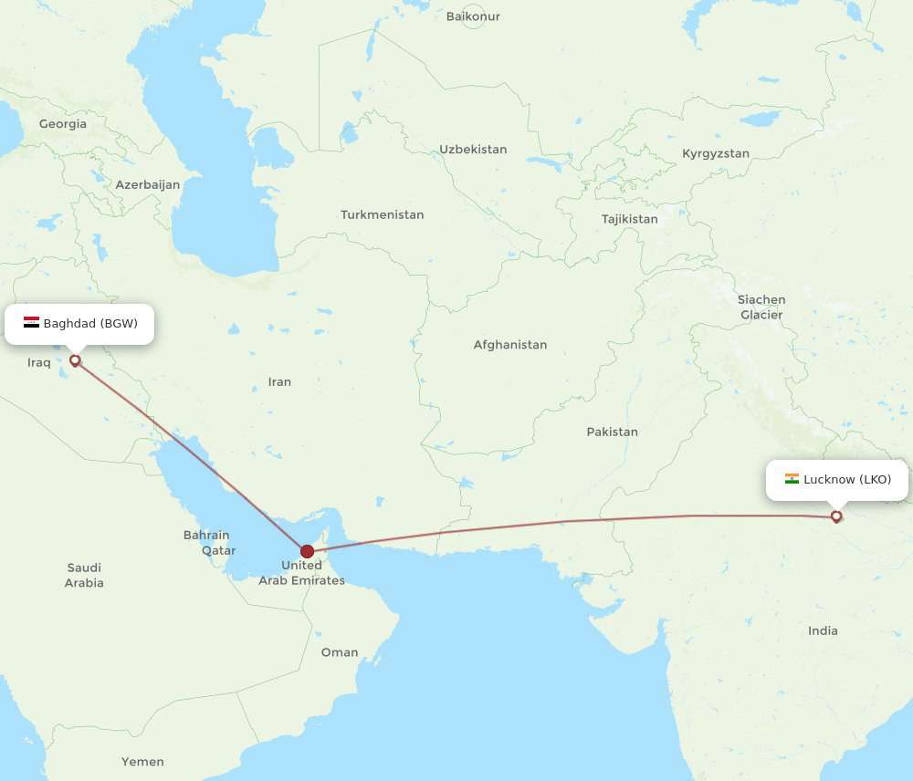 LKO-BGW flight routes