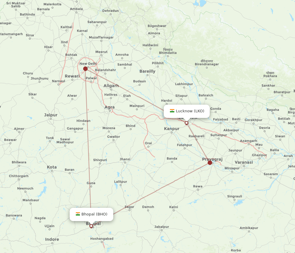 LKO to BHO flights and routes map