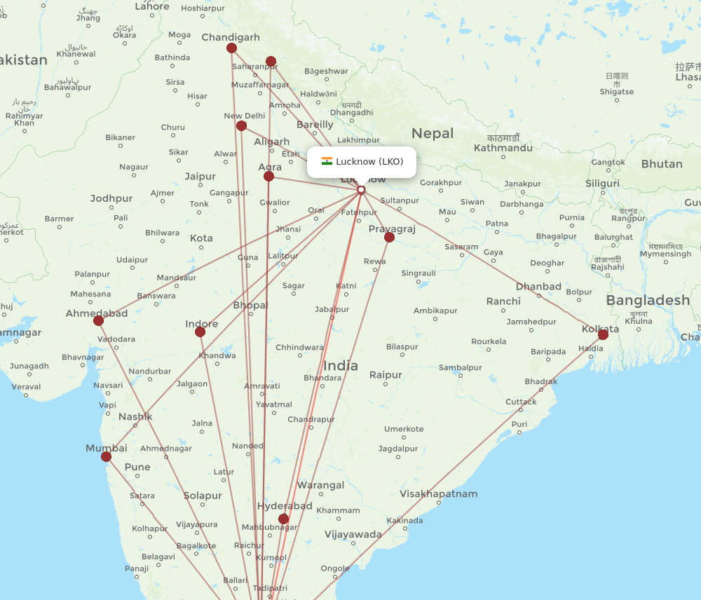 LKO to BLR flights and routes map