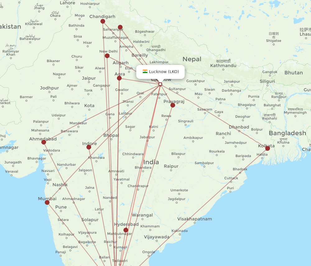 LKO-BLR flight routes