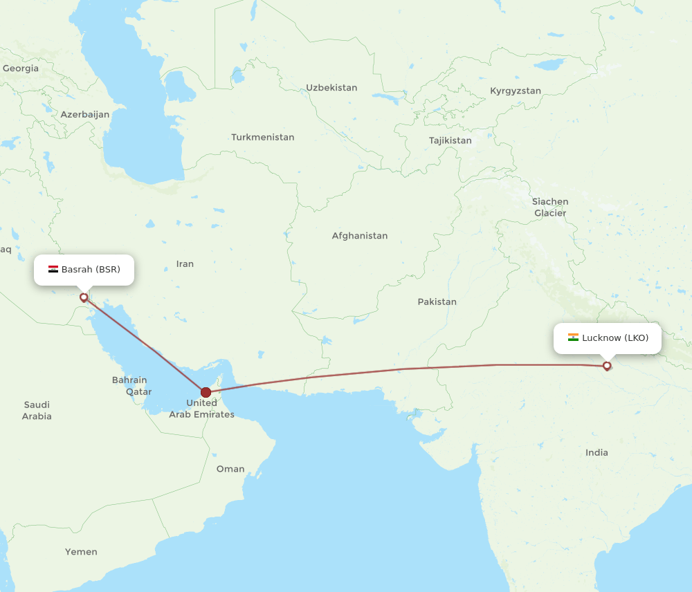 LKO to BSR flights and routes map