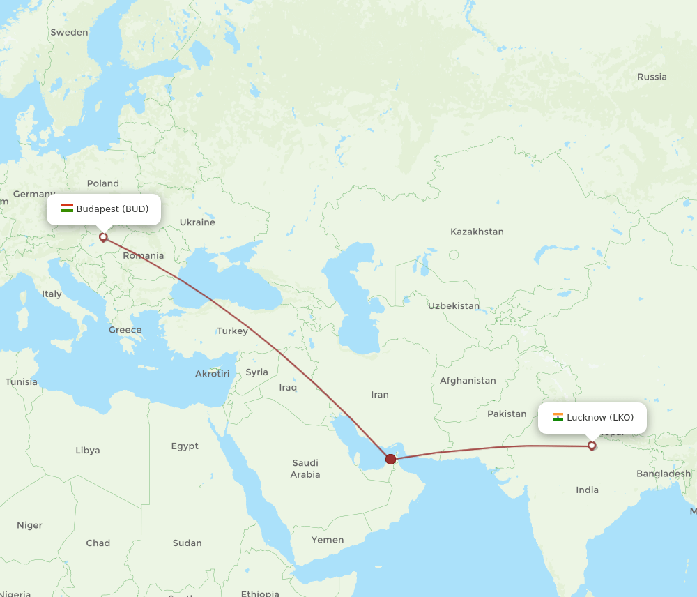 LKO-BUD flight routes