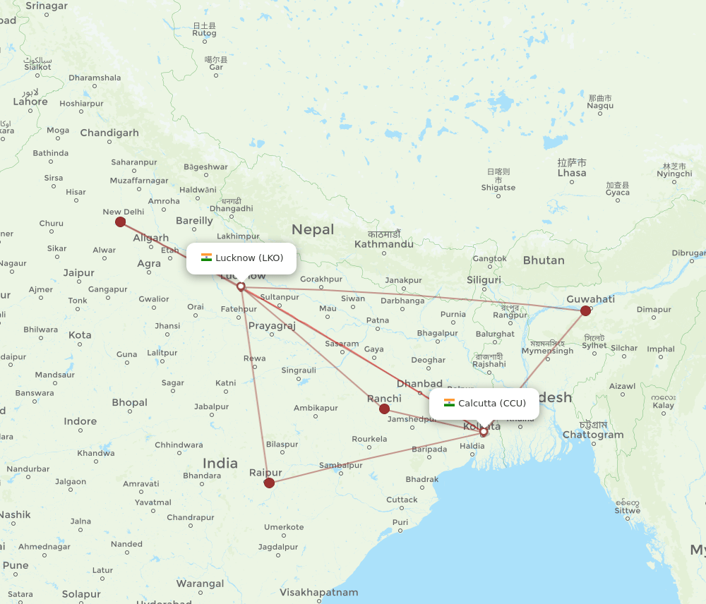 LKO-CCU flight routes