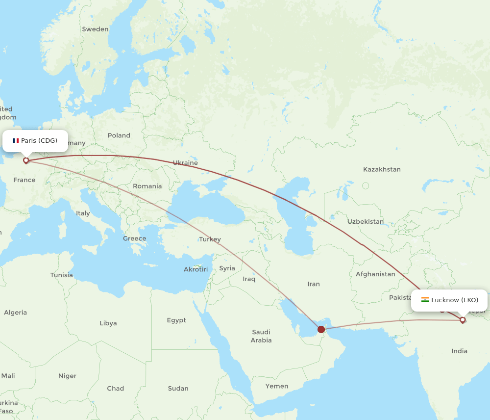 LKO to CDG flights and routes map