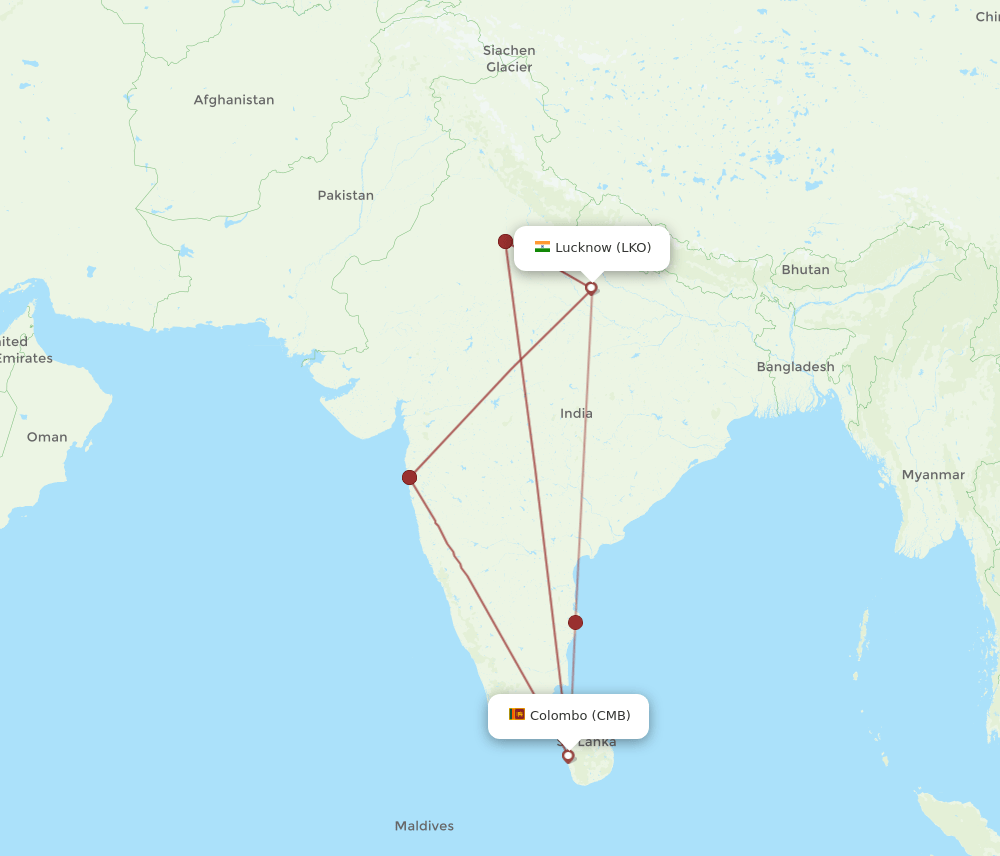LKO to CMB flights and routes map