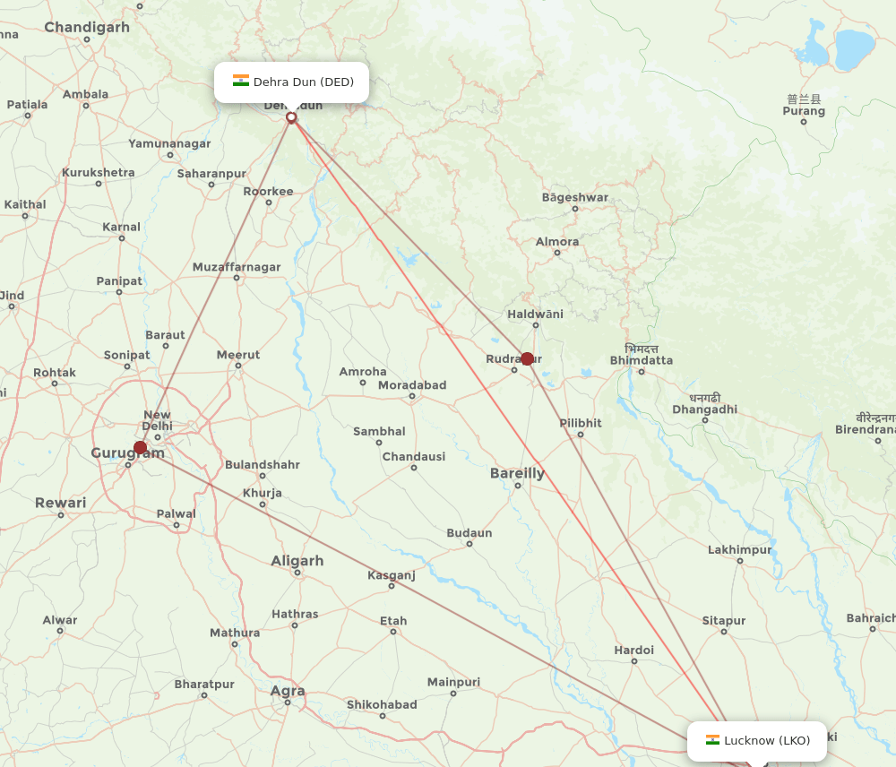 LKO to DED flights and routes map