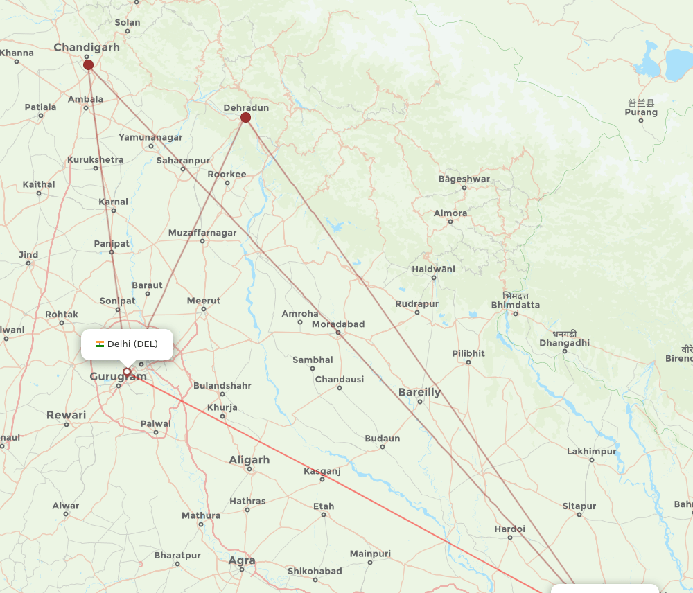 LKO to DEL flights and routes map