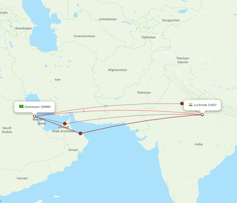 LKO to DMM flights and routes map
