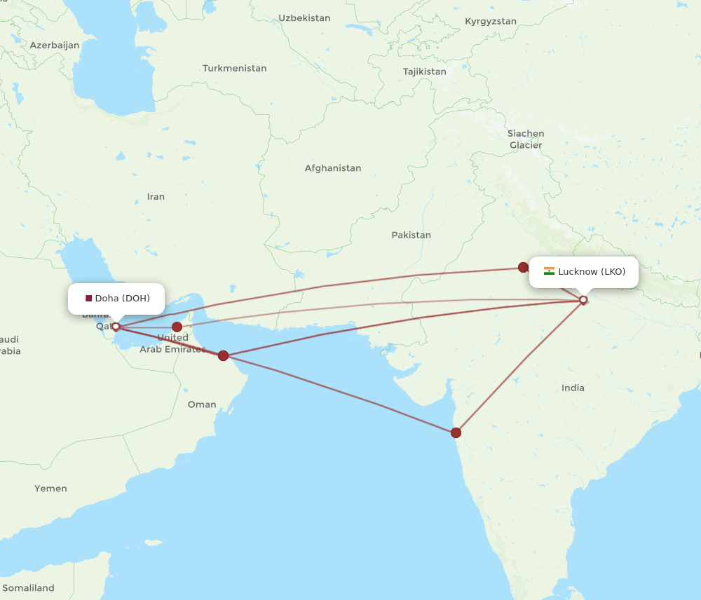 LKO-DOH flight routes