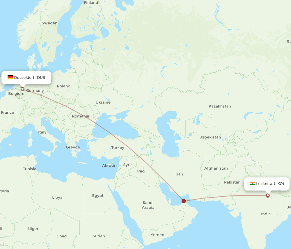 LKO-DUS flight routes