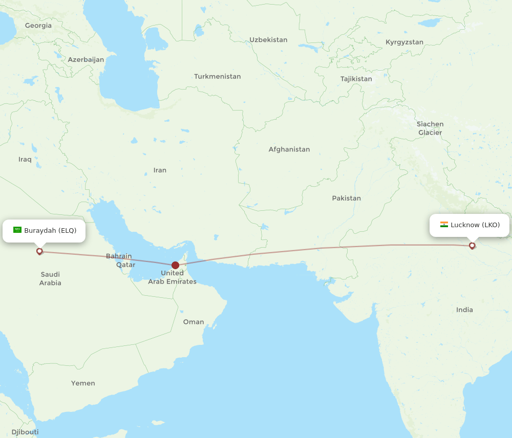 Gassim - Lucknow route map and flight paths