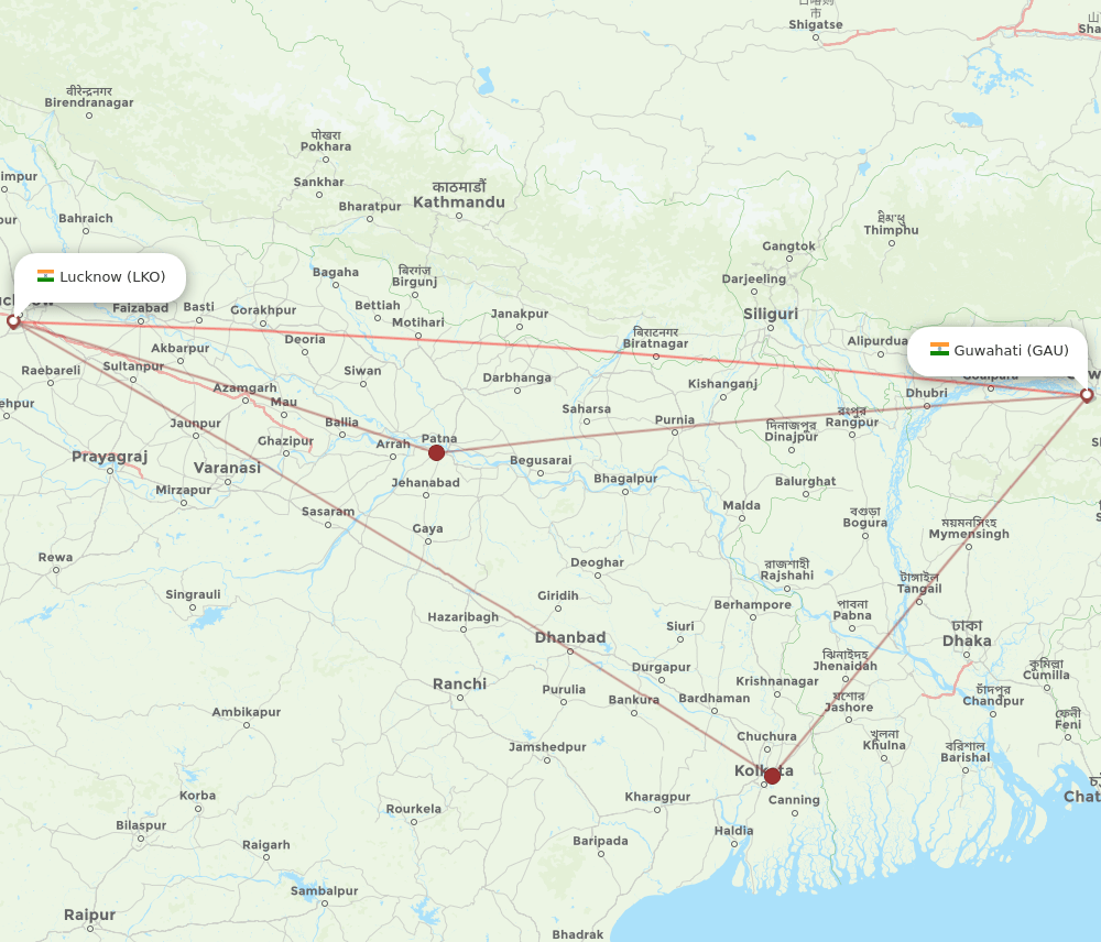 LKO to GAU flights and routes map