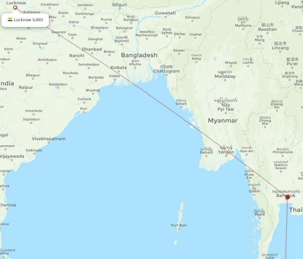 Hat Yai - Lucknow route map and flight paths