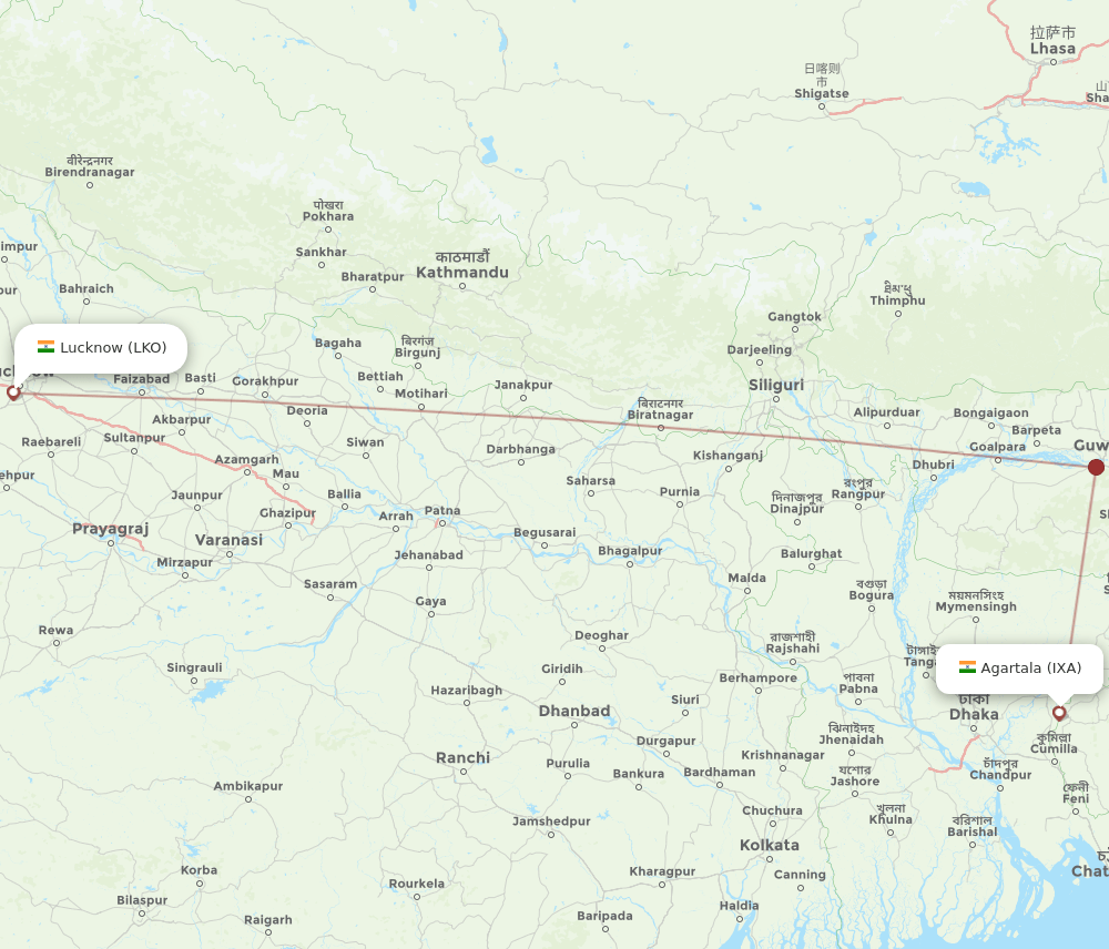 LKO-IXA flight routes