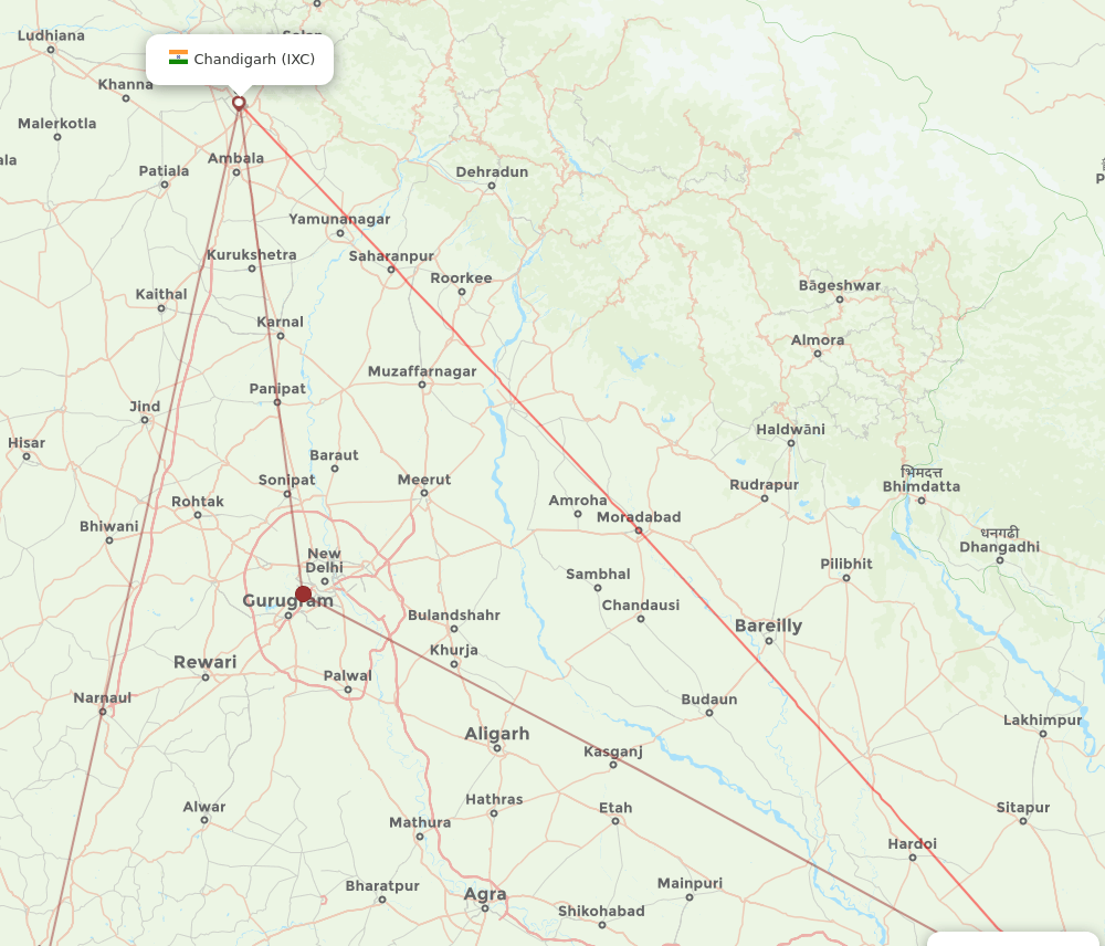 LKO to IXC flights and routes map