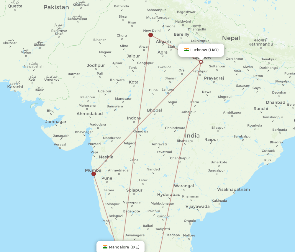 LKO to IXE flights and routes map