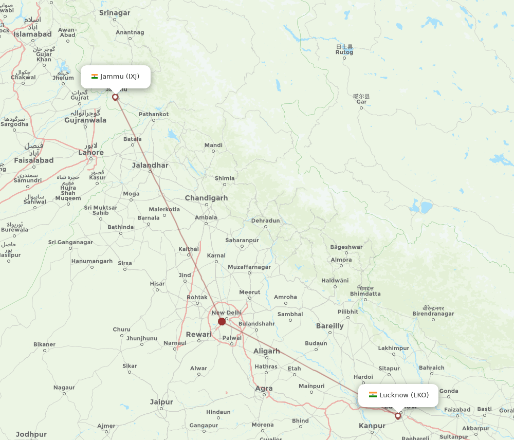 LKO to IXJ flights and routes map