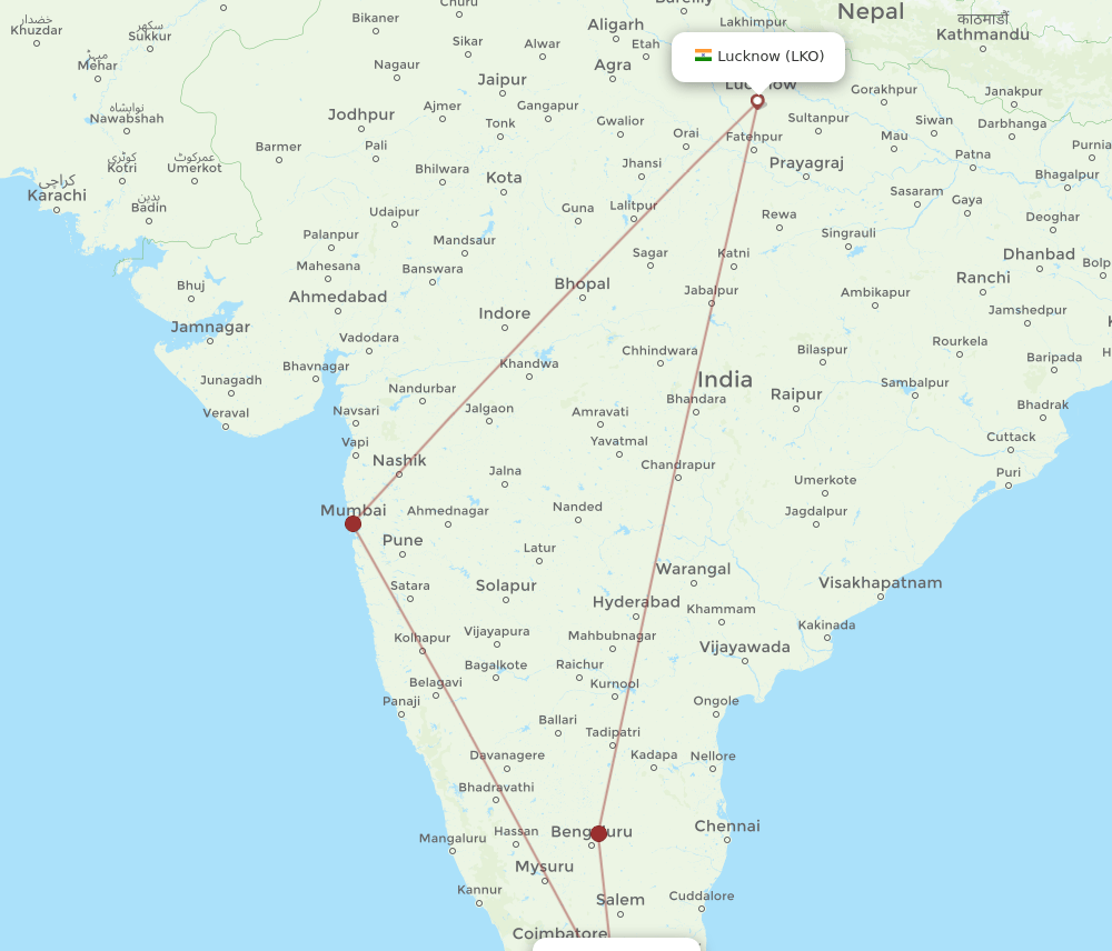 LKO-IXM flight routes
