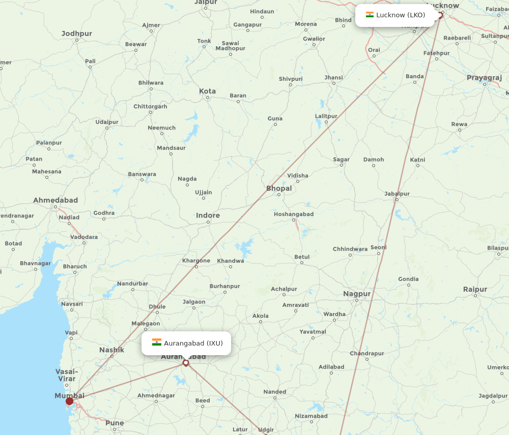 LKO to IXU flights and routes map