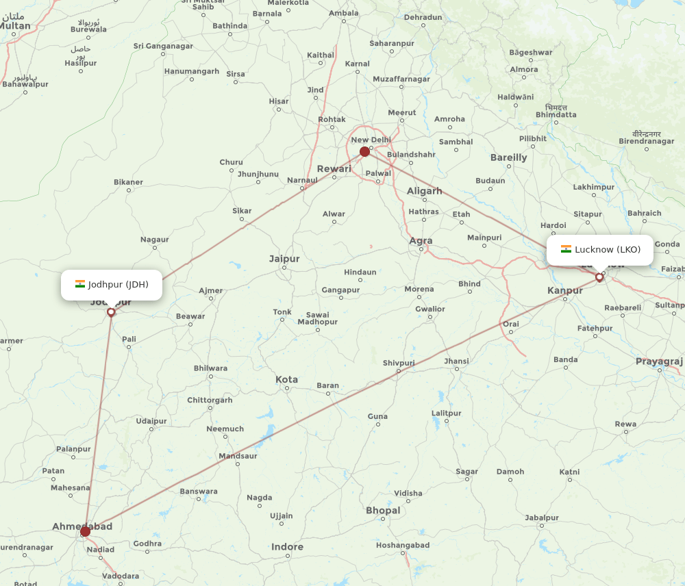 LKO-JDH flight routes