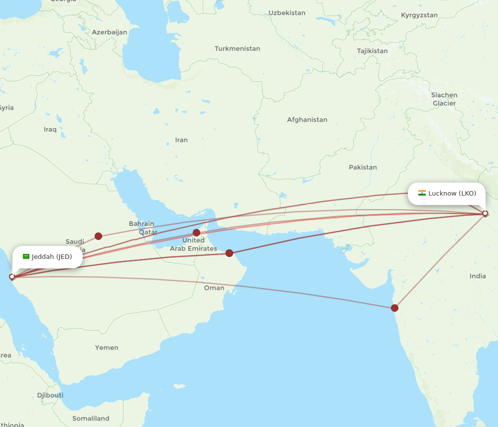 LKO-JED flight routes