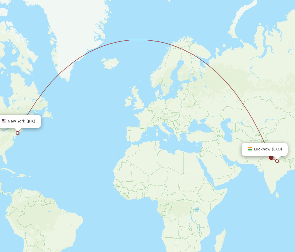 LKO to JFK flights and routes map