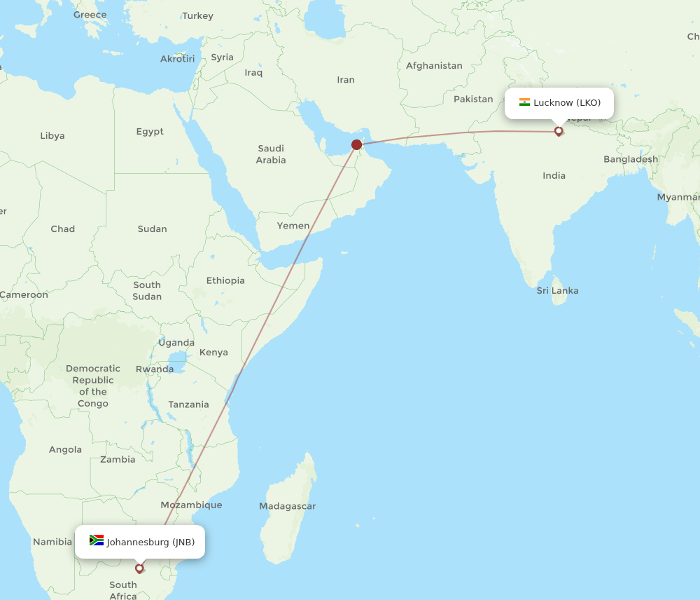 LKO-JNB flight routes