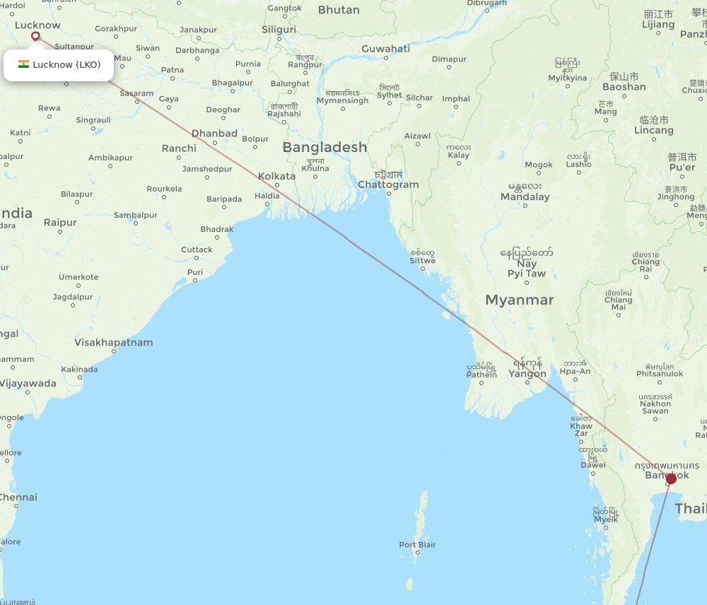 LKO to KBV flights and routes map