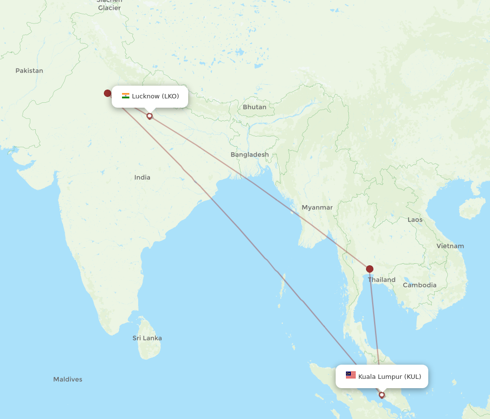 LKO to KUL flights and routes map
