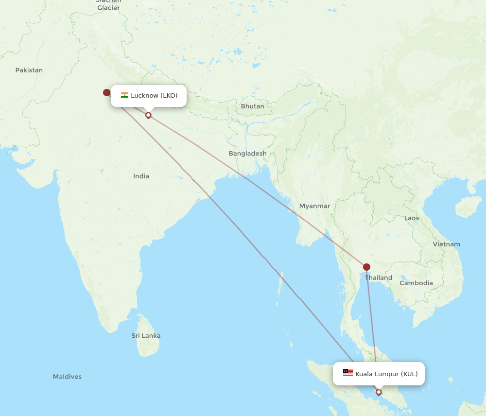 LKO-KUL flight routes