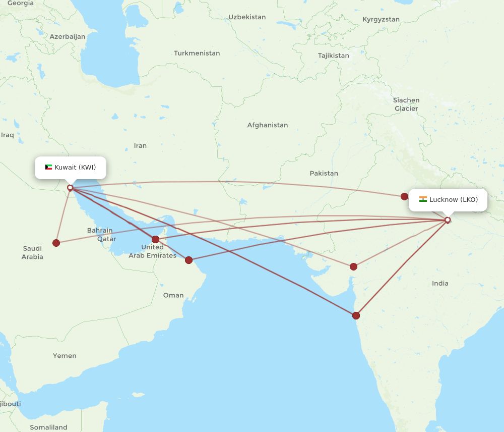 LKO-KWI flight routes