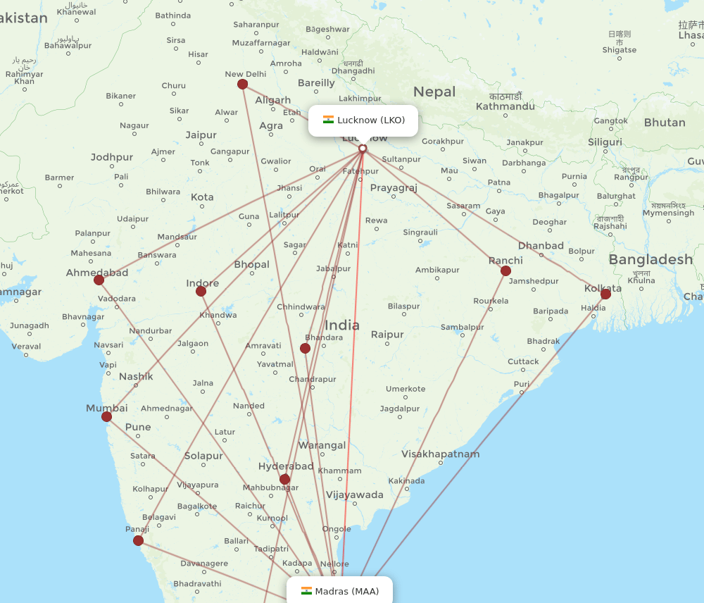 LKO-MAA flight routes