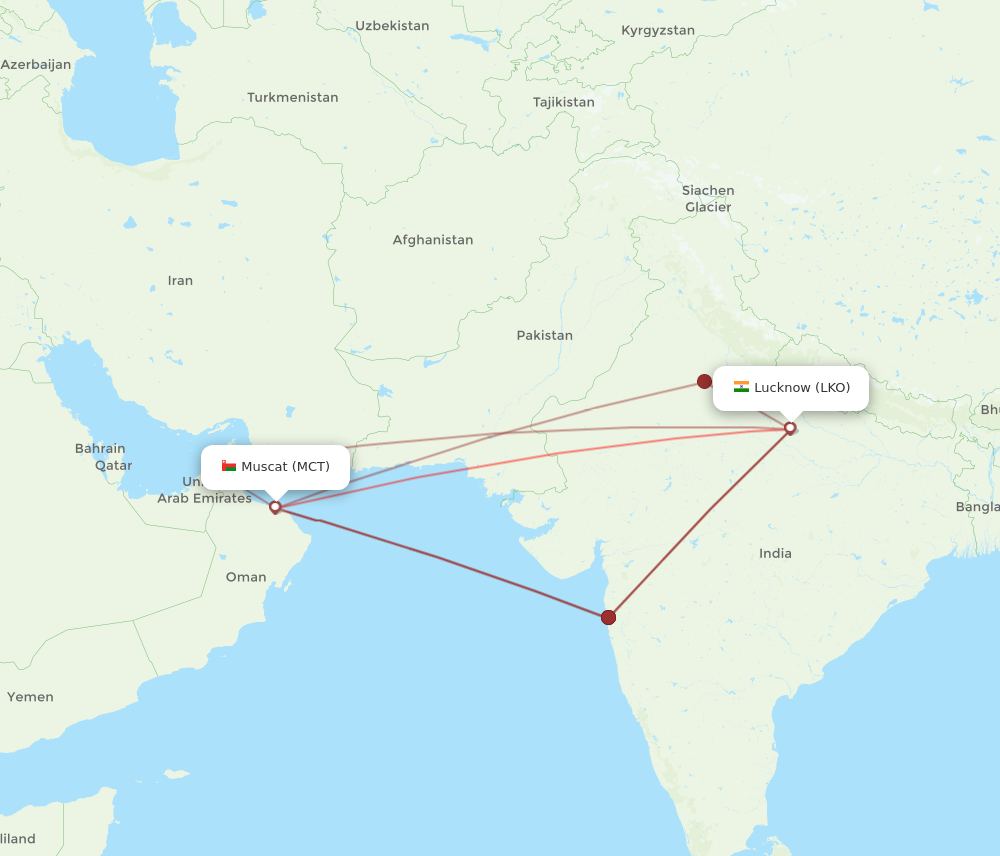 LKO to MCT flights and routes map