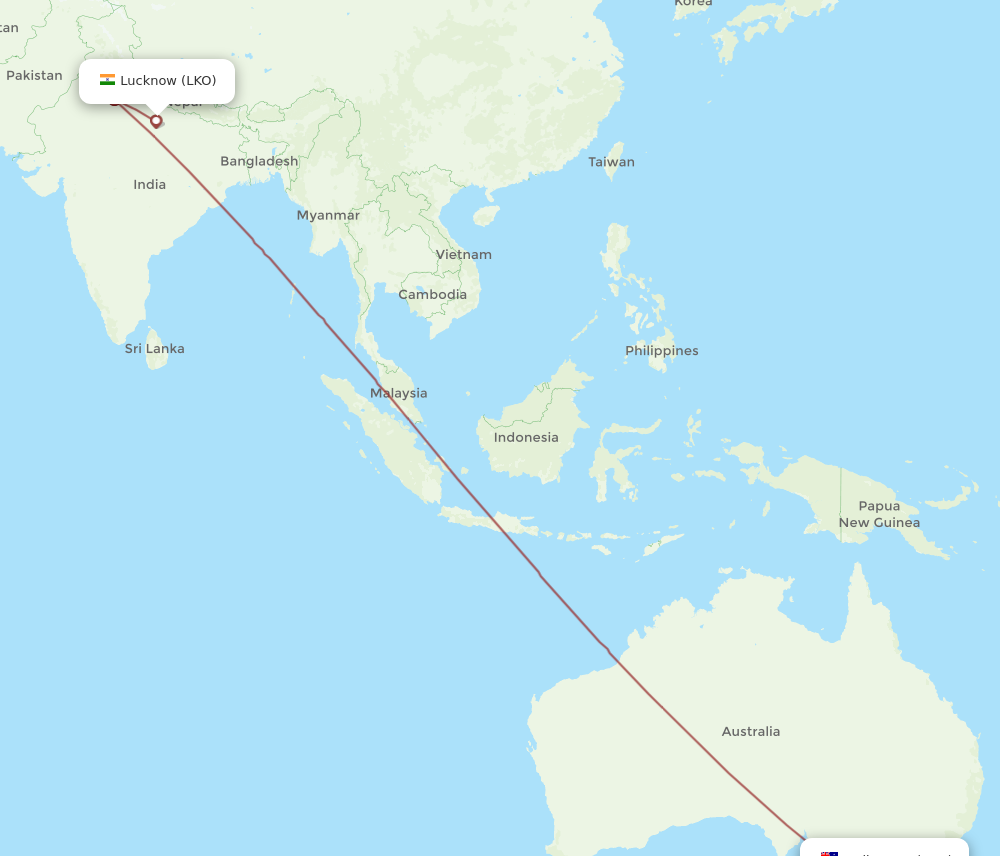 LKO to MEL flights and routes map