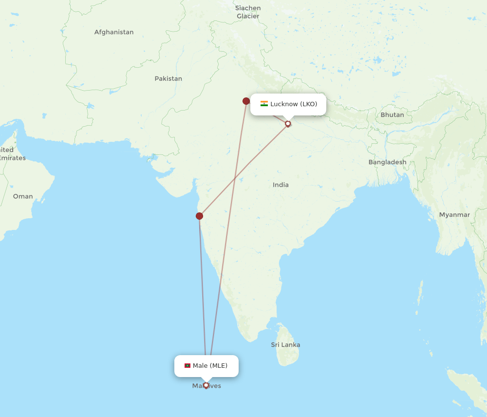LKO to MLE flights and routes map