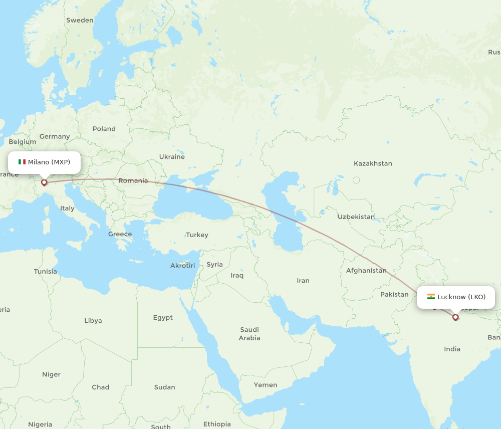 LKO-MXP flight routes