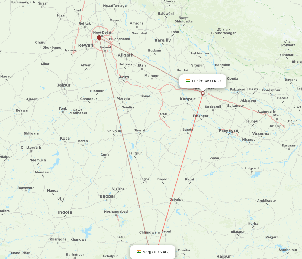 LKO-NAG flight routes