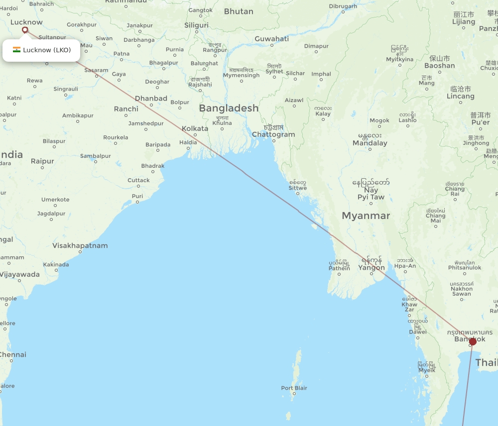 LKO to NST flights and routes map