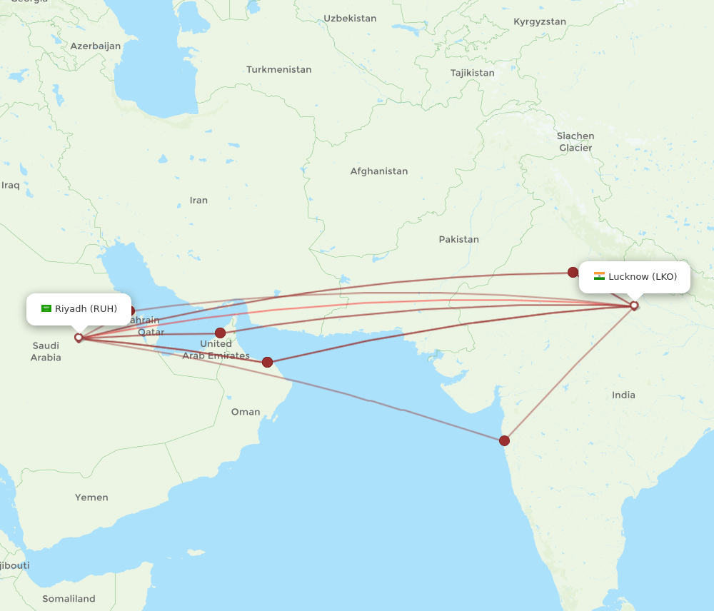 LKO-RUH flight routes
