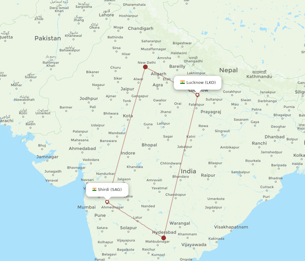 LKO to SAG flights and routes map