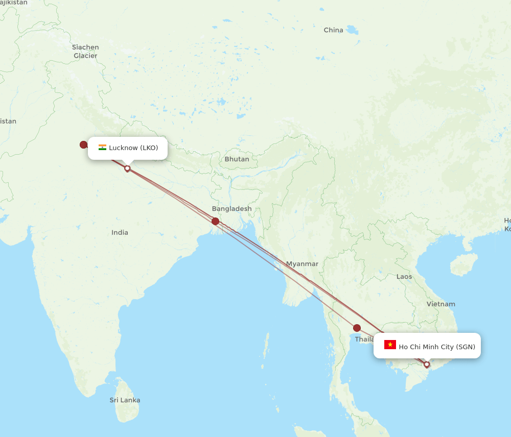 LKO to SGN flights and routes map
