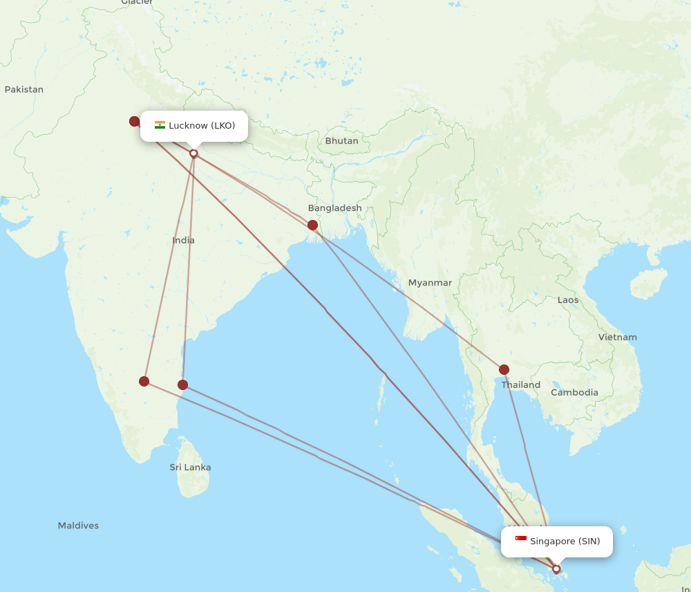 LKO to SIN flights and routes map