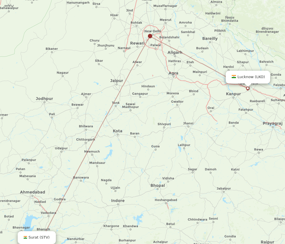 LKO to STV flights and routes map