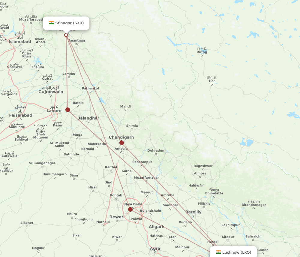 LKO-SXR flight routes