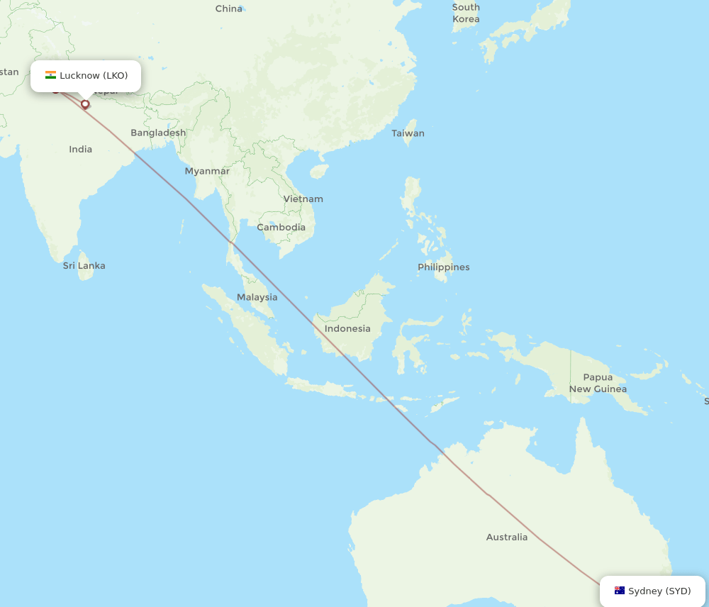LKO-SYD flight routes